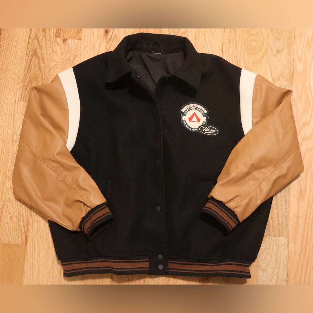 Vintage-style Varsity Jacket in Chestnut and Black